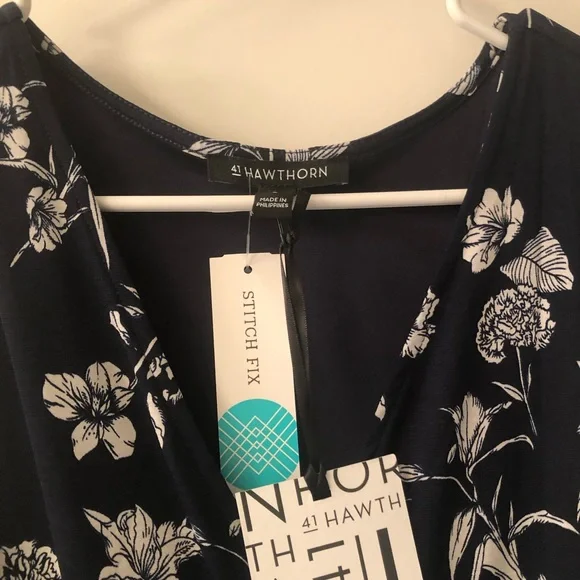 41 Hawthorn Navy Blue Floral Sleeveless Wrap Dress - Picture 3 of 4